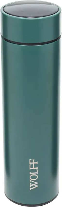 WOLFF - Garrafa Térmica de Aço Inox com Termômetro em Led 500ml Verde - Conserva Bebidas Quentes e Frias