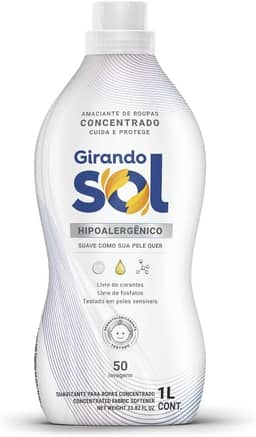 Girando Sol Amaciante Concentrado Hipoalergênico 1L Amaciante De Roupas Concentrado Branco Suave Como Sua Pele Quer Rende 50 Lavagens
