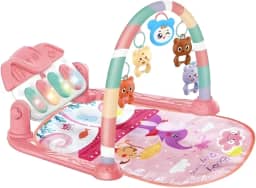Tapete de Atividades Musical com Piano e Arco de Brinquedos Interativos para Bebê (Rosa)