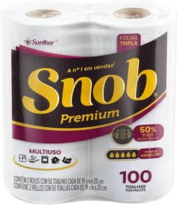 Papel toalha Snob multiuso folha tripla branca 100fls