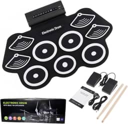 Bateria Eletrônica Instrumento Musical Portátil de Silicone com 9 Pads, Pedais, Baquetas, Ideal para Crianças, iniciantes, Músicos, Prática Musical em Casa - E FCS Store