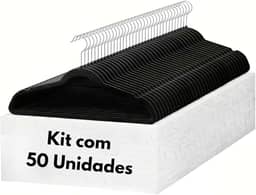 Cabide De Veludo Preto Adulto Ultrafino Slin Antideslizante Kit com 50 Un.Cabides 360°Graus Para Roupas Casacos Camiseta Calça Reforçado