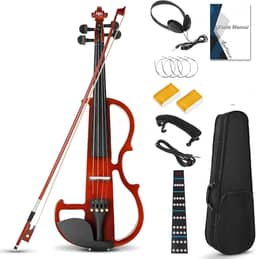 VEDO Violino Elétrico, Conjunto de Violino Elétrico Silencioso 4/4, Violino de Madeira Maciça e Metal, com Acessórios em Ébano, Kit para Iniciantes Adultos e Adolescentes (VVC-HHS)