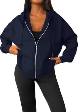 Moletom feminino de manga comprida com zíper e bolsos