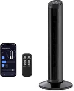 Hivento Ventilador de Torre Inteligente, alta Velocidade de 6,2 m/s, Oscilação de 70°, 3 Velocidades, 3 Modos, Controle Remoto/Por Toque/APP, Temporizador de 12H,110V