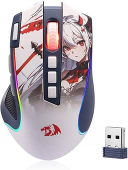 Redragon Mouse para jogos M612AK PRO RGB, mouse óptico com fio/sem fio de 8000 DPI com 9 botões programáveis e 7 modos retroiluminados, BT e 2,4 G sem fio, software compatível com botão de disparo