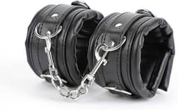 Algema com Correte em Couro Macio Acolchoada Preto 35cm x 6cm