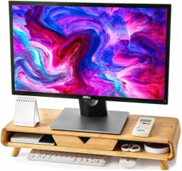 Suporte Base de Bambu p/ Monitor, Mesinha de Apoio p/ Melhorar Postura Organizador Acessórios, Heimon (Natural)