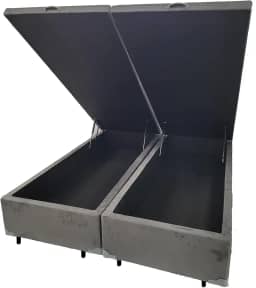 Cama Box QUEEN SIZE com Bau Pistão a gás cinza suede Bipartido - 158x198x27