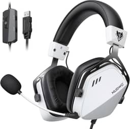 Fone de Ouvido Gamer USB com Som Surround 7.1 e Áudio para FPS, Headset com Fio e Microfone de Cancelamento de Ruído, Design Confortável para PC, PS4, PS5, Notebook - Branco