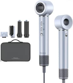 GOKOCO Secador de Cabelo 5 em 1 Conjunto, Escova Secadora 1400W Alta Velocidade 110000 Rpm, Kit Modelador Liso e Cacheado com Bocal Magnético Compatível com 110v e 127v, Prata