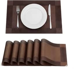Jogo Americano 6 Peças Retangular 30x44cm – Kit Mesa Posta Lavável, Resistente, Antiderrapante, Decorativo para Cozinha e Sala de Jantar (Marrom)
