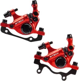 Conjunto de freio a disco hidráulico CNC MTB, conjuntos de freio a disco de bicicleta dianteira e traseira para puxar a disco de freio hidráulico, vermelho/roxo.