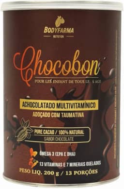 Bodyfarma Nutrition Achocolatado Saudável Chocobon multivitamínico com 13 vitaminas ativas, 7 minerais e ômega 3 sem açúcar, Complemento alimentar para toda família - Lata 200g