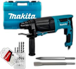 Martelete Combinado Makita HR2670X6 26mm 800W SDS-Plus C/Maleta e Acessórios Perfuração Rompimento para Eletricista Encanador Profissional - 127v