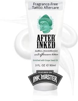 After Inked Loção Tattoo Aftercare – Bálsamo hidratante para pele com tinta, como visto no Ink Master – Creme hidratante com óleo de semente de uva, nutrição da pele e manutenção diária – Tubo de 3