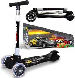 Patinete Super Scooter Carros 3 Rodinhas Reforçado com Luzes LEDs nas Rodas Freio Azul ou Preto