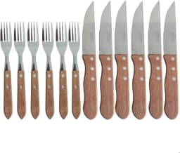 Jogo de Talheres Para Churrasco 12 Peças Jumbo Garfo Faca Aço Inox E Madeira luxo