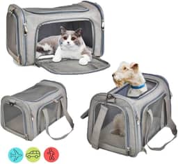 Bolsa Transporte Pet para Avião Cabine Viagem Ventilação Cães e Gatos Reforçada até 14kg Tela Arejada Alça e Tapete Removível - Duke & Dixie (Cinza)