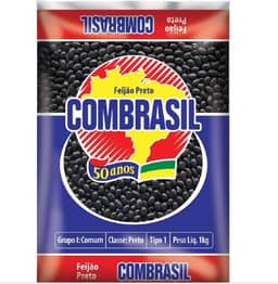 Feijão Preto Combrasil 1Kg Tipo 1 Premium, Grãos Selecionados - Fardo com 10 Pacotes