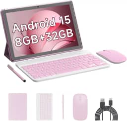 tablet Android 12 de 10,1 polegadas, tablets 2 em 1, 4 GB de RAM+64 GB ROM processador Quad-Core, tablet 1280 x 800 FHD com teclado/rato/capa/caneta ótica/película temperada, 8 MP câmara dupla 6000