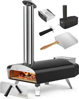 Mimiuo Forno de pizza ao ar livre com pellets de madeira de 30,5 cm com pedra de pizza e casca de pizza, forno portátil a lenha para forno de pizza para quintal e exterior (série W-Oven clássica)
