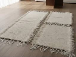 Jogo de Tapetes de Algodão Boho, 3 Peças, 2 Tapetes e 1 Passadeira, Branco (Bege)