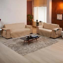 Kit Protetor de sofá 2 e 3 Lugares Tecido Macio - Ideal para Casas com Pets e Crianças, Fácil de Lavar e Colocar, Custo-Benefício Incrível – FV Enxovais (Avelã, Kit 2 e 3 Lugares)