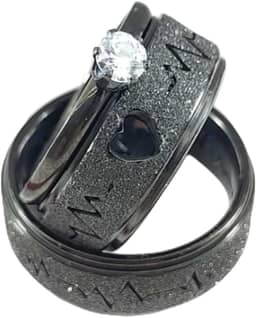 Par Alianças Namoro Compromisso Preta Diamantada + Solitário