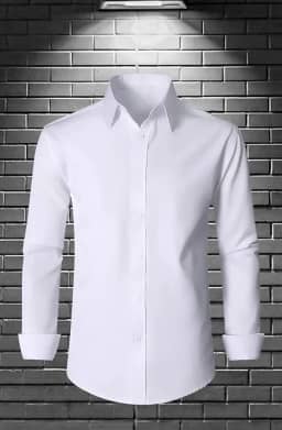 Camisas sociais masculinas de manga comprida com elástico e sem rugas, camisas formais casuais de negócios