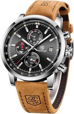 Relógio masculino de quartzo BENYAR, analógico, impermeável, cronógrafo moderno, para negócios, em couro marrom