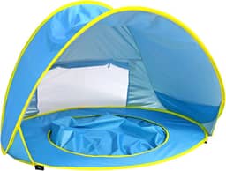 Barraca de praia para bebê Barraca de piscina Protetor solar portátil com piscina Proteção UV Tenda de praia instantânea automática para criança com bolsa de transporte 4 estacas