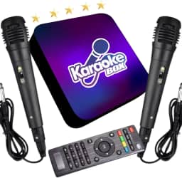 Sistema de Karaokê Profissional com Pontuação, +2000 Músicas, 2 Microfones, Cabo HDMI, Teclado Numérico