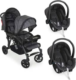 Carrinho para Gemeos Doppio II Grafite + 2 Bebê Conforto - Galzerano