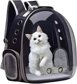 Mochila De Transporte Para Pets Cachorros E Gatos Com Ventilação Transparente E Visão Panorâmica Bolsa Astronauta Passeio Animal De Estimação Portátil (Preto)