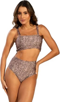 Biquini Top Faixa Hot Pants Cintura Alta Estampado Sem Bojo