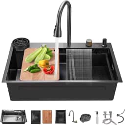 Pia de Cozinha,75X45cm Cuba de Inox,Cuba Multifuncional Inox Pia De Cozinha Gourmet Com Acessórios Pia Completa,Pia Cozinha,Tipo Cascata,Torneira Telescópica e Acessórios Completos.