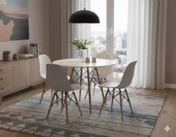 Conjunto de Jantar Mesa Eiffel Branca + 4 Cadeiras Eiffel DKR Brancas - Cozinha, Sala de jantar, Salão de Festas (Mesa 90cm)