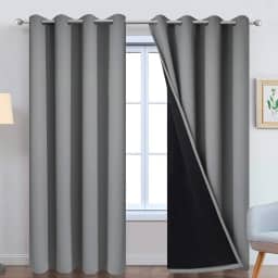 Cortinas Yakamok 100% blackout, painéis de cortina térmica isolados à prova de som, cortinas com bloqueio de luz total com forro preto para quarto Sólido W52 x L84 Cinza
