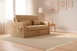 Sofá Cama Com Baú 2 Lugares 140cm Lady Day Retrátil Com Almofadas Veludo Premium Aconchegante (Bege)