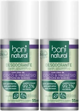 Kit 2 Desodorante Boni Natural Roll-On Natural Coco E Magnésio Vegano Lavanda 24Hrs Proteção 55ml