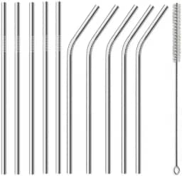 Canudo Inox Reutilizável Ecológico 10 Unidades 5 Retos 5 Curvos + Escova