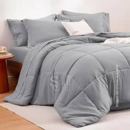 Edredom KING Cinza - Casal/Queen/King Size Premium com Toque de Plumas - Cinza, Reversível, Macio e Aconchegante, 100% Microfibra, Hipoalergênico e Fácil Manutenção