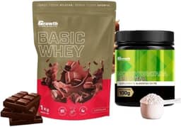 Growth Whey Protein Basic Chocolate 1kg e Creatina 100g (único, Creatina Monohidratada)