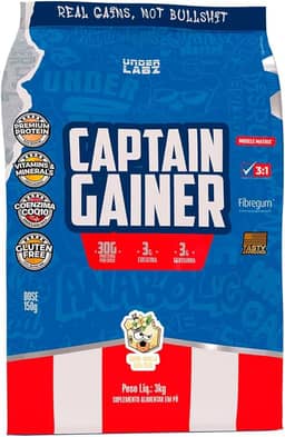 Captain Gainer Under Labz Hipercalórico Vanilla 3kg – Suplemento para Ganho de Peso e Massa Muscular com Alto Teor Calórico, Proteínas de Qualidade e Carboidratos Complexos, Energia e Força para Treinos Intensos