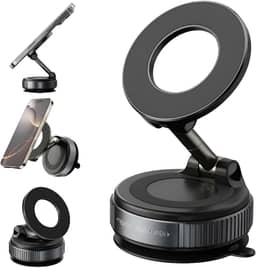 Suporte para Celular Magnético Moto Carro Academia Dobrável com Sucção a Vácuo Portátil Rotação 360º Fixação em Espelho Painel de Carro Ideal para Vídeos GPS Lives Gravações