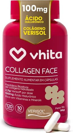 Vhita Colágeno Hidrolisado Verisol Com Ácido Hialuronico 120 Cápsulas