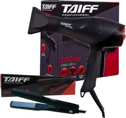KIT TAIFF - SECADOR CABELO PROF. BLACK ION 2000W 220V + PRANCHA CERAMIC 180ºC