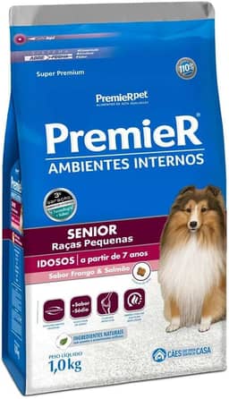 Ração Premier Senior Ambientes Internos para Cães Adultos 7+ Sabor Frango e Salmão, 1kg Premier Pet Raça Idosos,