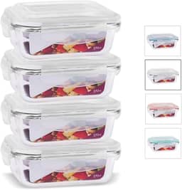 KIT 4 Potes de Vidro Retangular com Tampa Hermética 370ml Cor:Branco (QH)